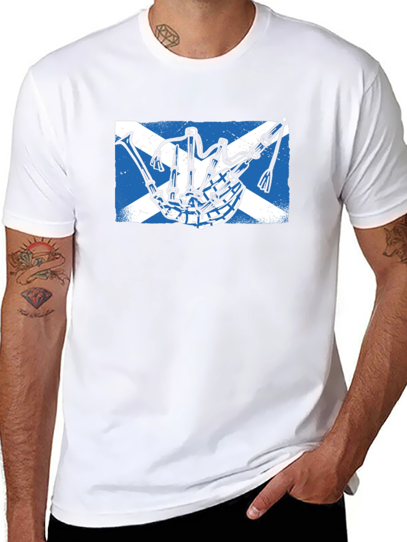 Scottish Bagpipe Flag Graphic Tee - Black