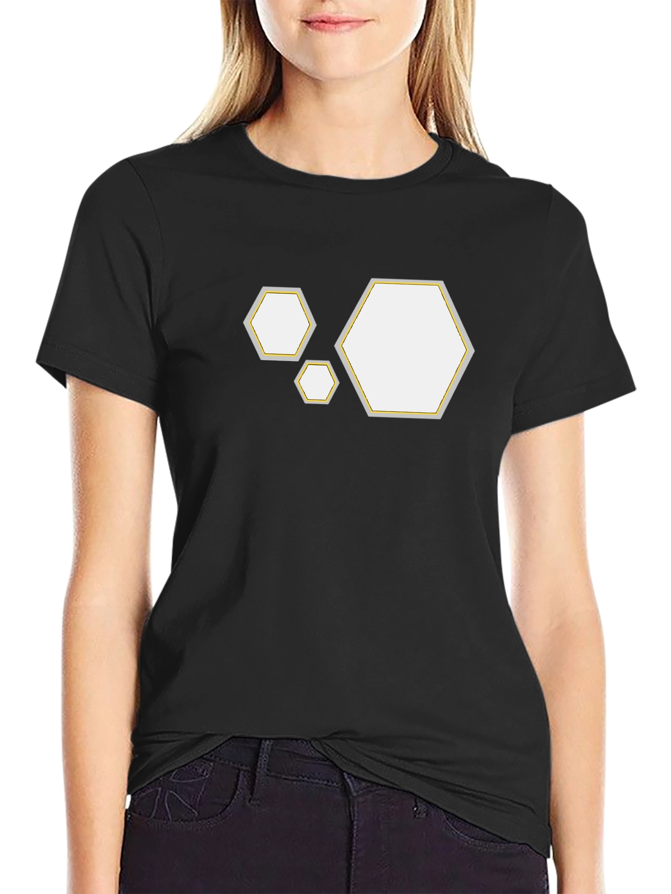 Geometric Hexagon Pattern Black T-Shirt