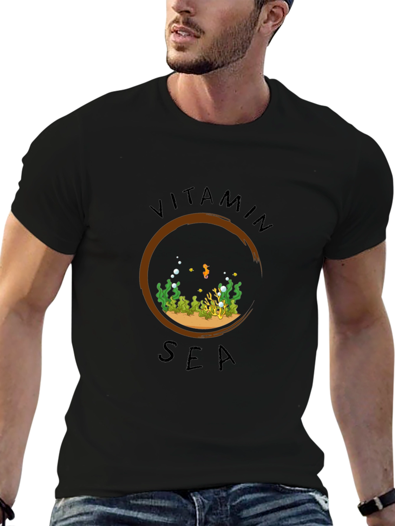 Vitamin Sea Black Graphic Tee - Ocean Lover Shirt