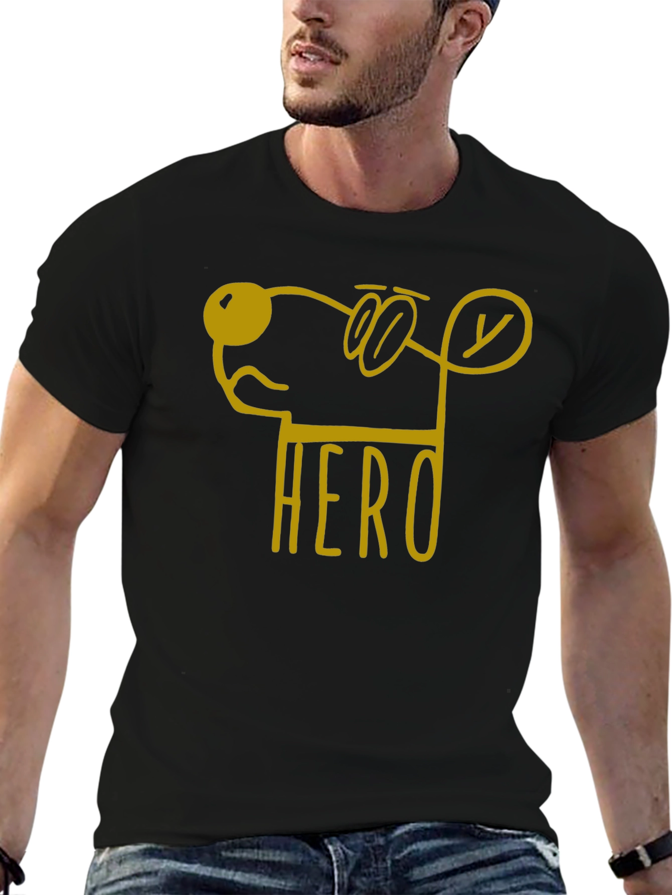 Hero Dog Cartoon Graphic Tee - Unisex Black T-Shirt