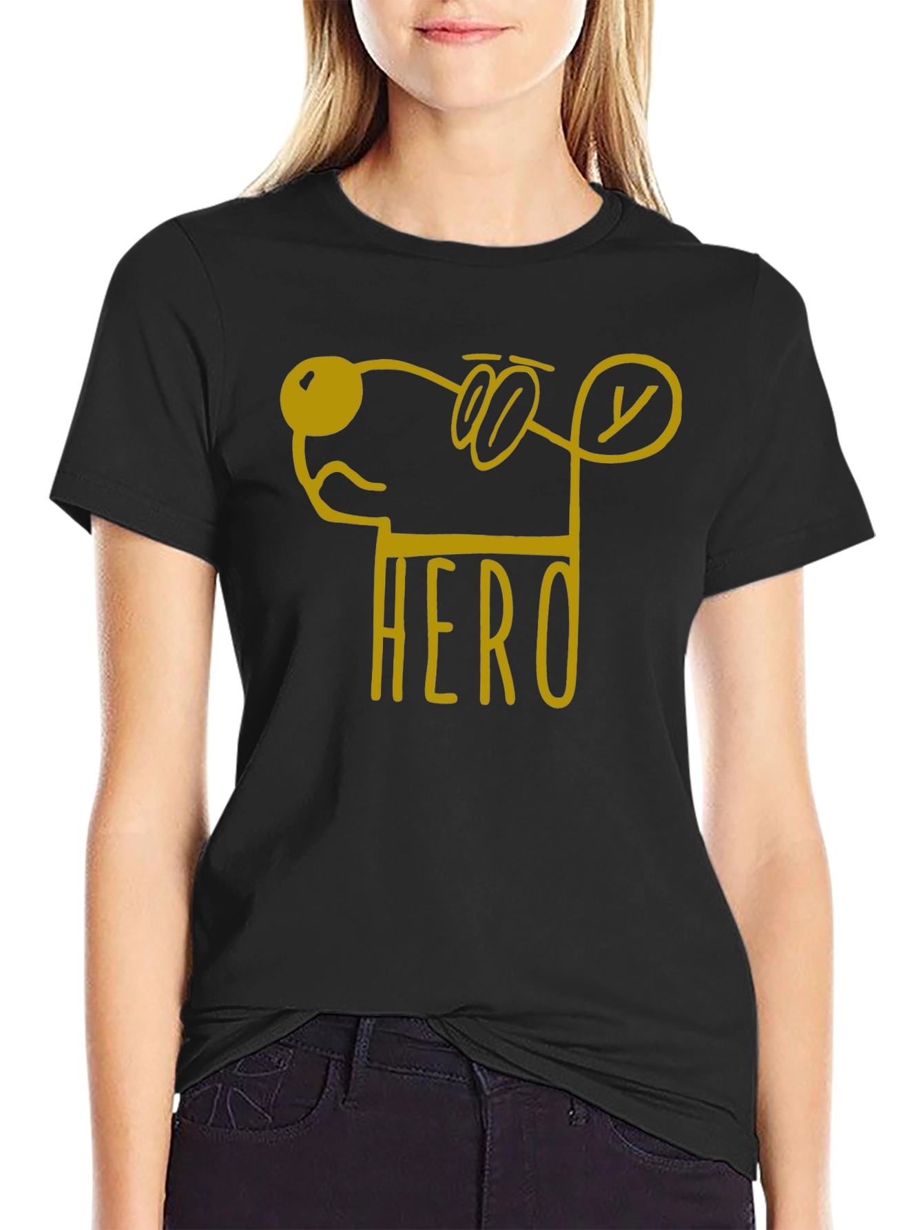 Hero Dog Cartoon Graphic Tee - Unisex Black T-Shirt