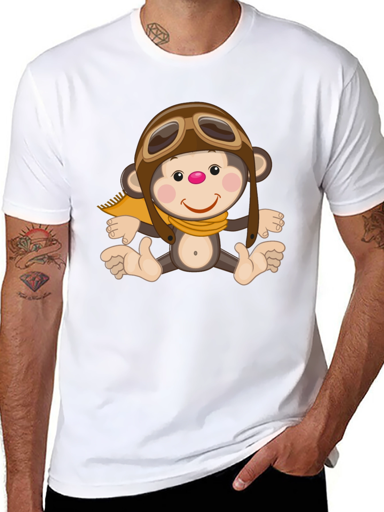 Monkey Pilot Graphic T-Shirt Novelty Print Tee
