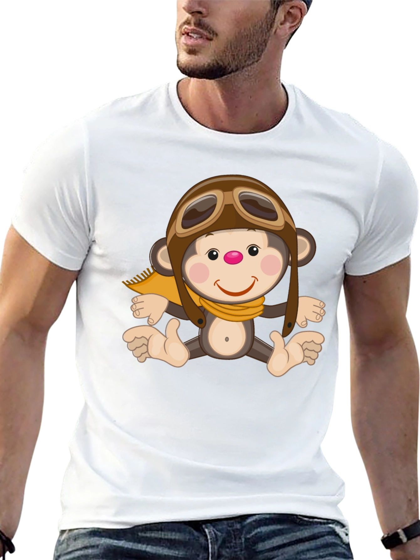 Monkey Pilot Graphic T-Shirt Novelty Print Tee