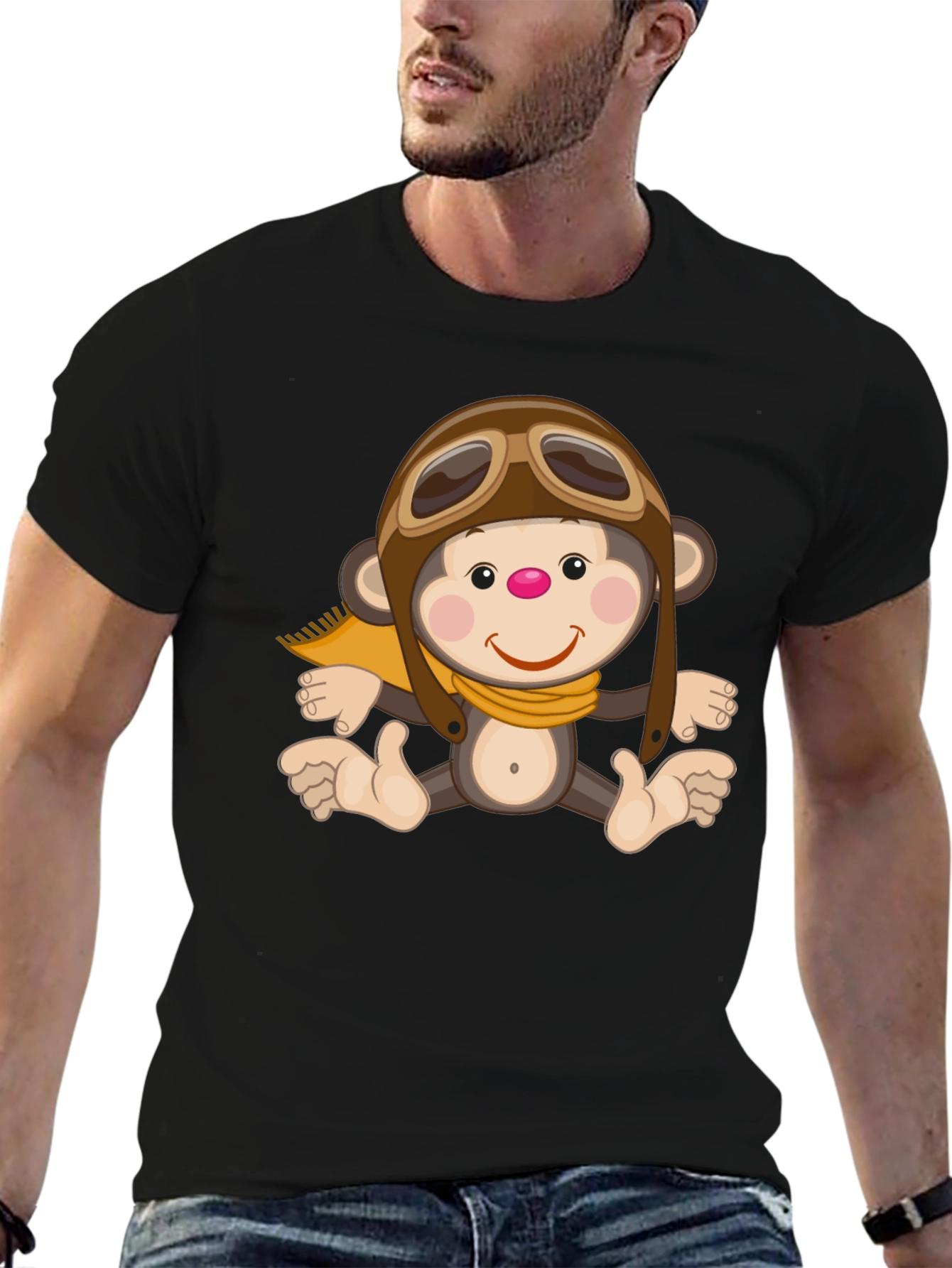 Monkey Pilot Graphic T-Shirt Novelty Print Tee