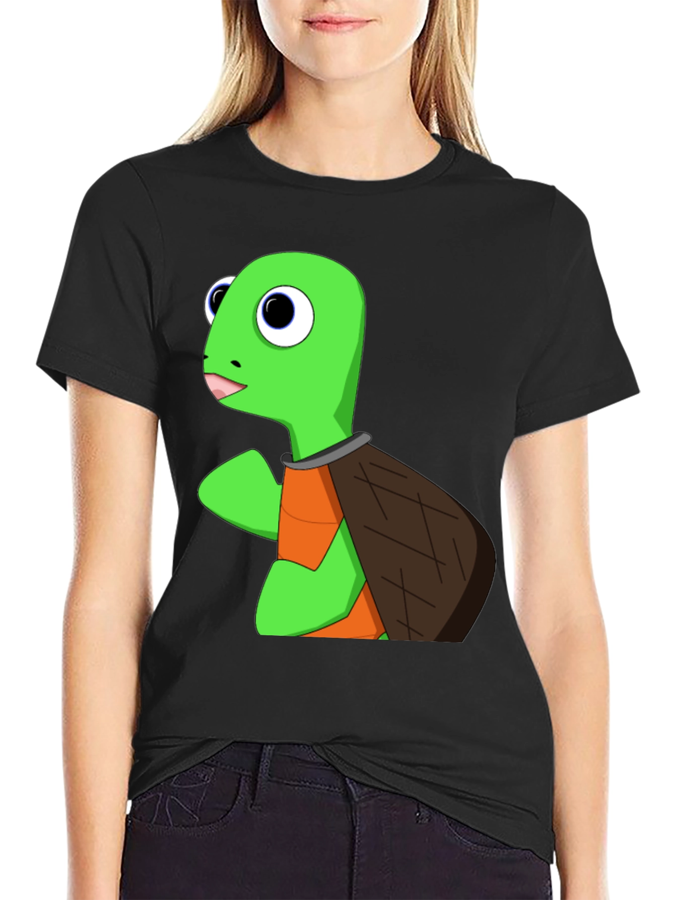 Cartoon Turtle Graphic T-Shirt - Black