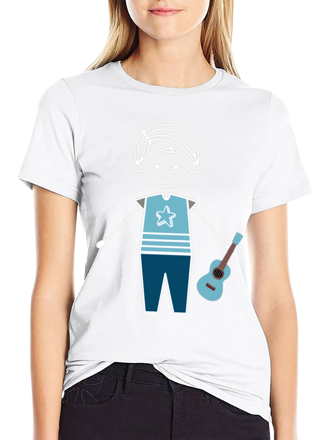Cartoon Boy With Guitar Graphic T-Shirt