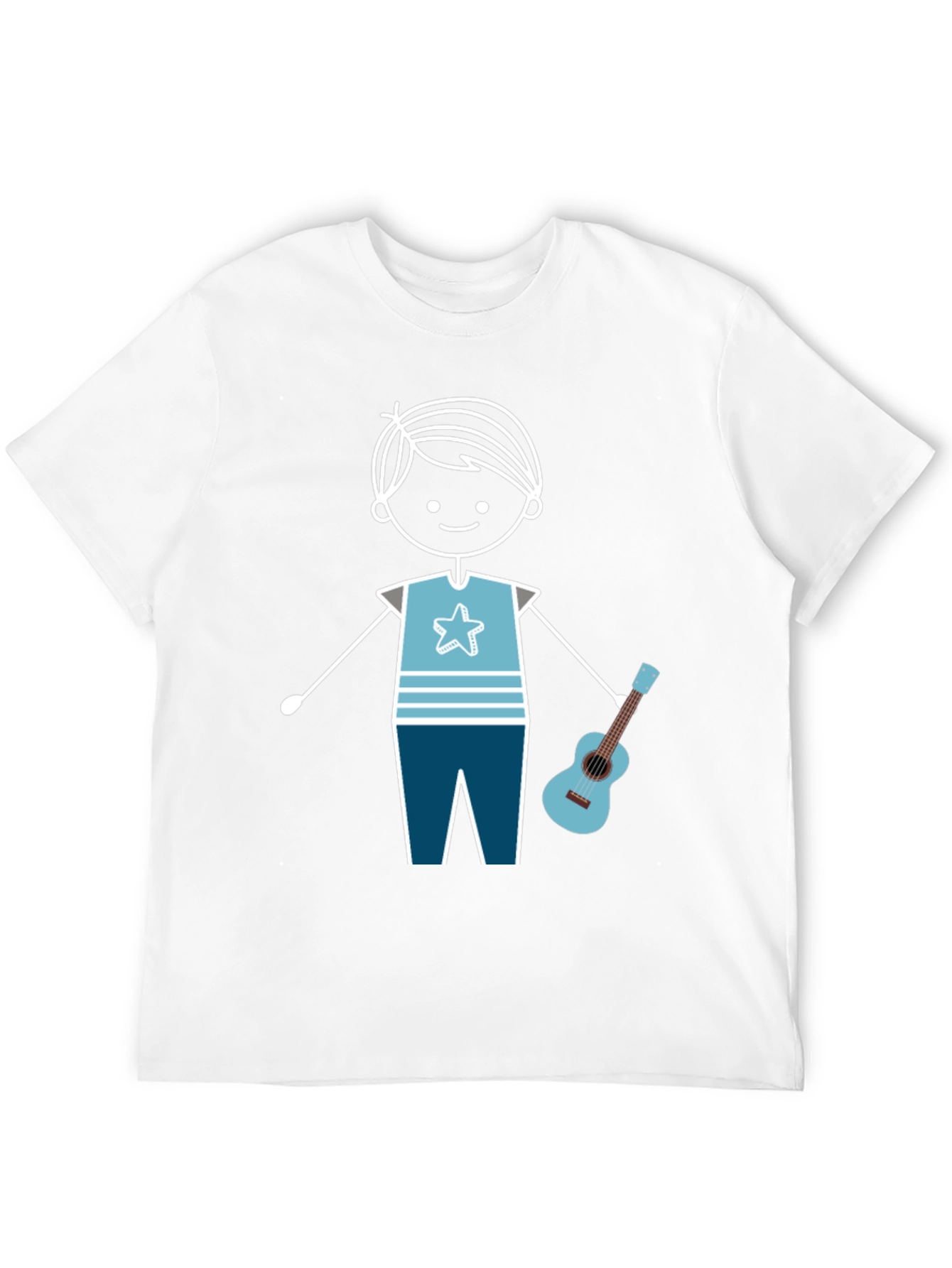 Cartoon Boy With Guitar Graphic T-Shirt