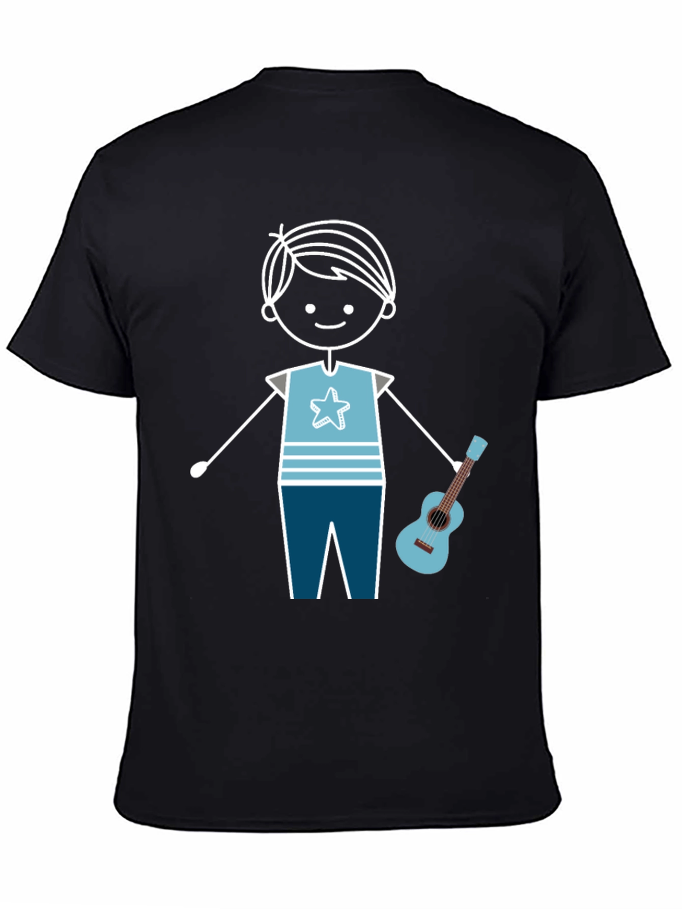 Cartoon Boy With Guitar Graphic T-Shirt