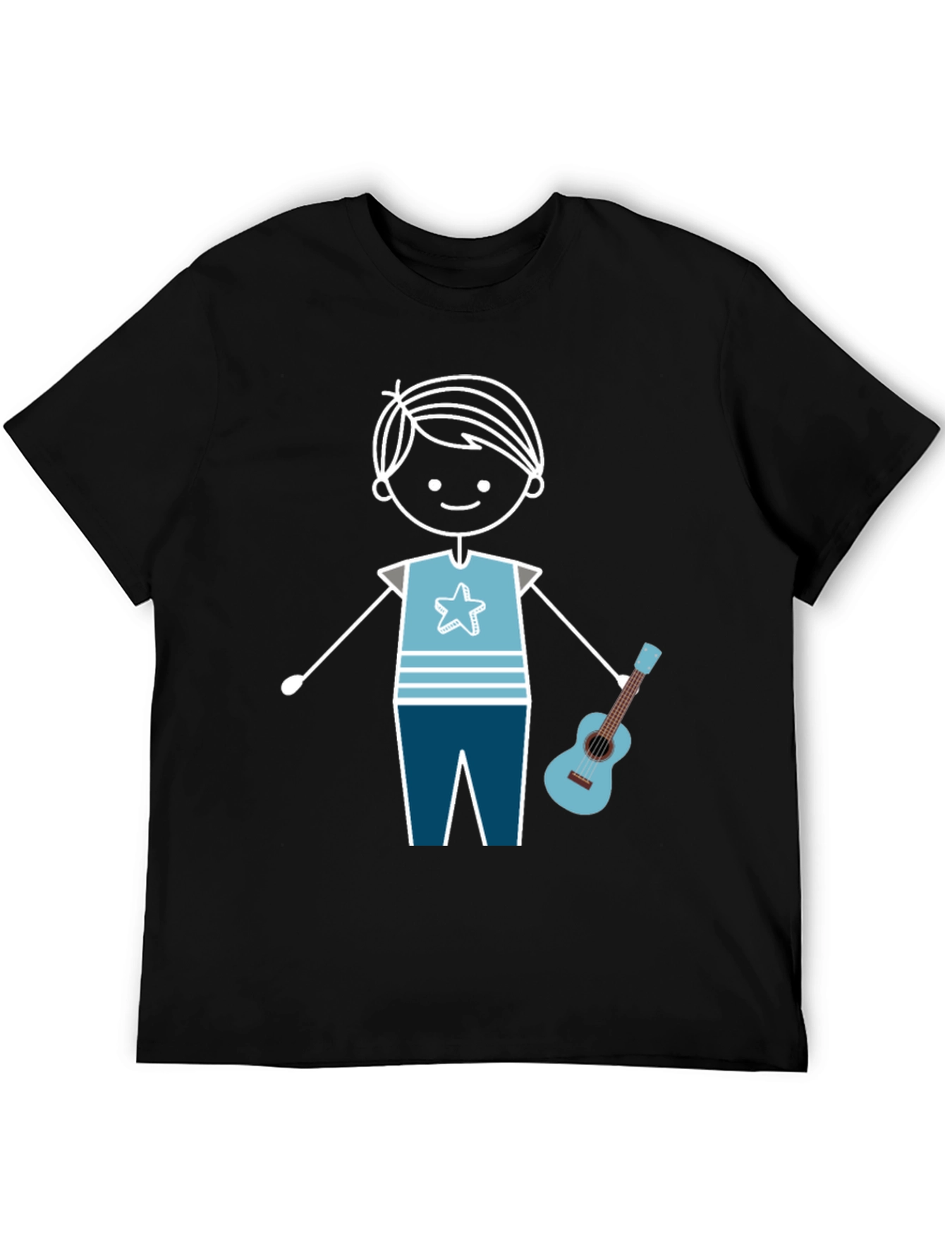 Cartoon Boy With Guitar Graphic T-Shirt