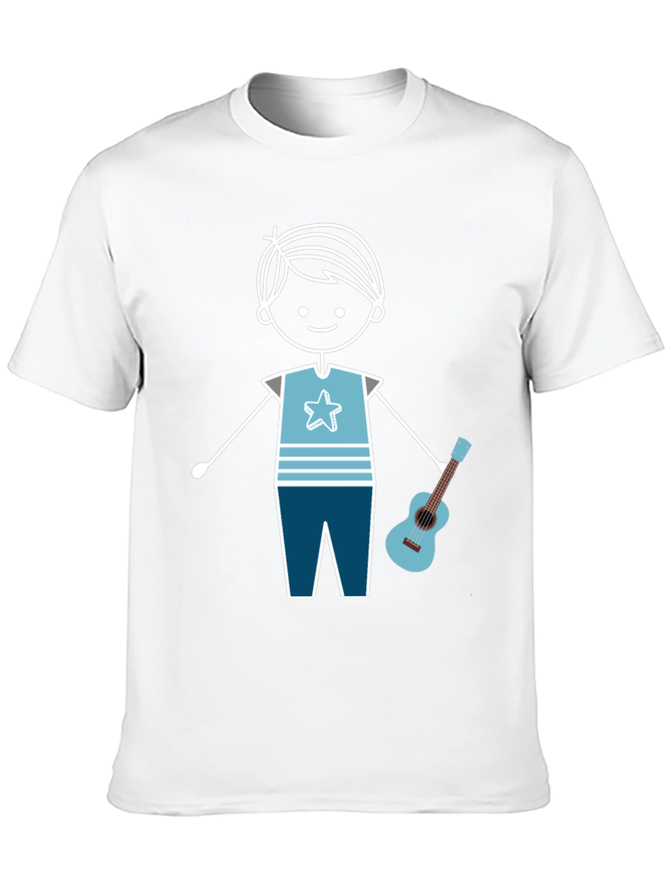 Cartoon Boy With Guitar Graphic T-Shirt