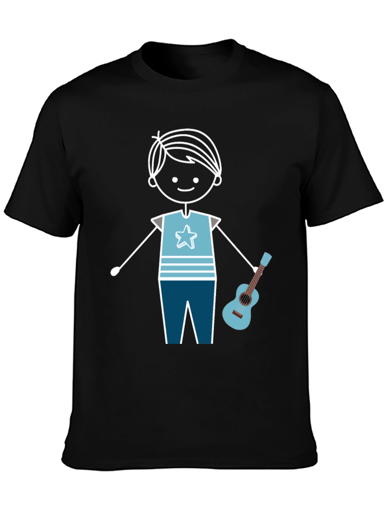 Cartoon Boy With Guitar Graphic T-Shirt