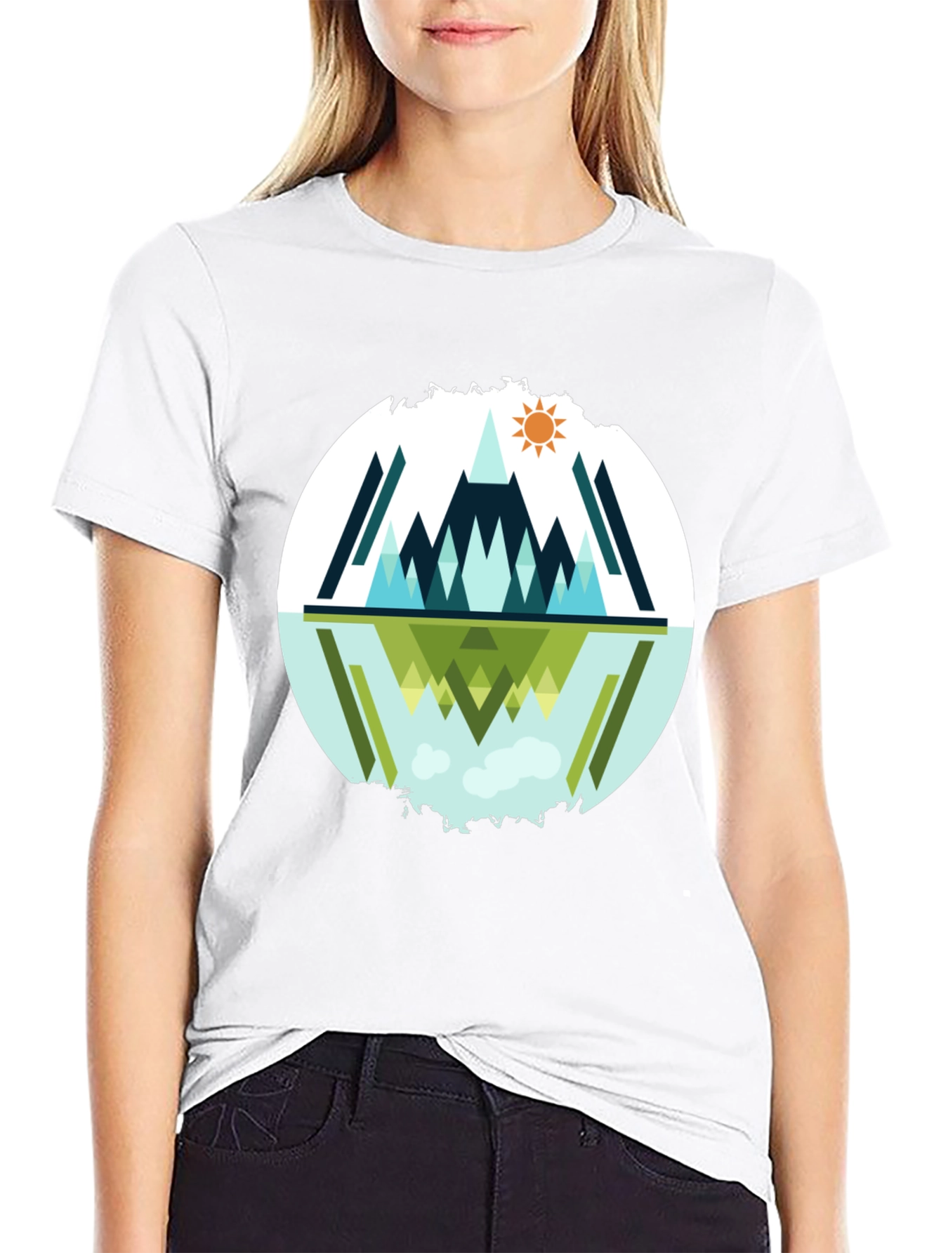 Geometric Mountain Reflection Graphic Tee