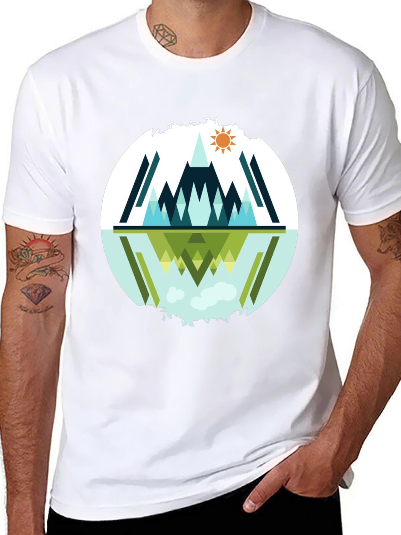 Geometric Mountain Reflection Graphic Tee