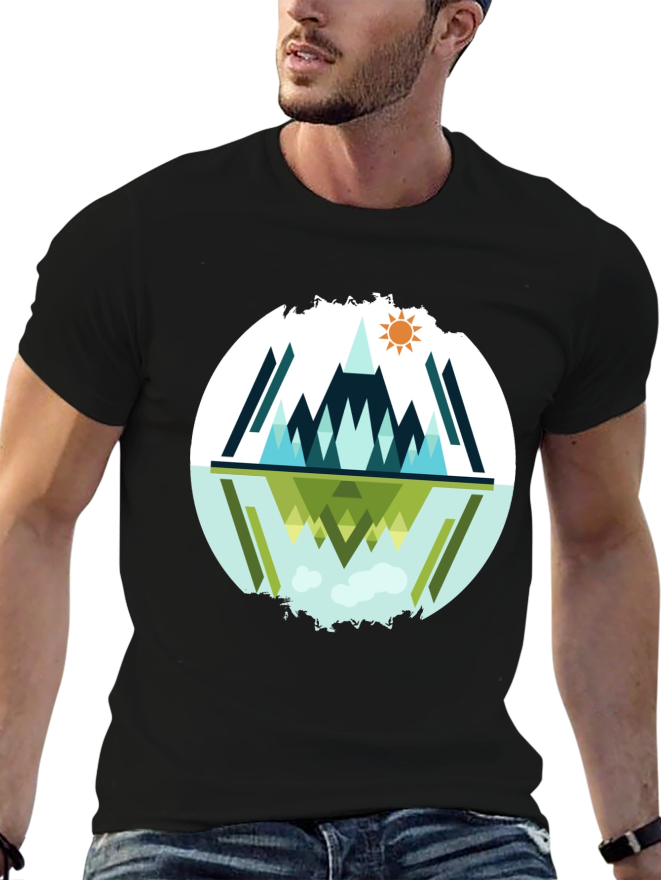 Geometric Mountain Reflection Graphic Tee