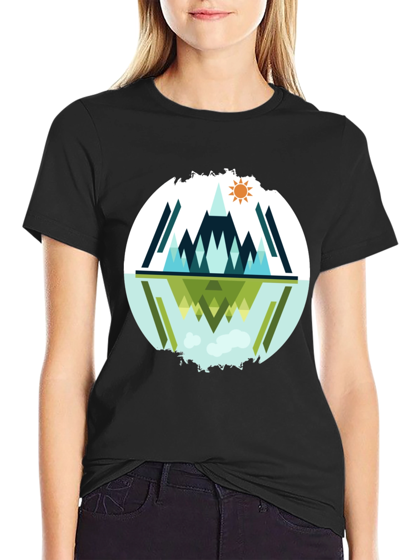 Geometric Mountain Reflection Graphic Tee