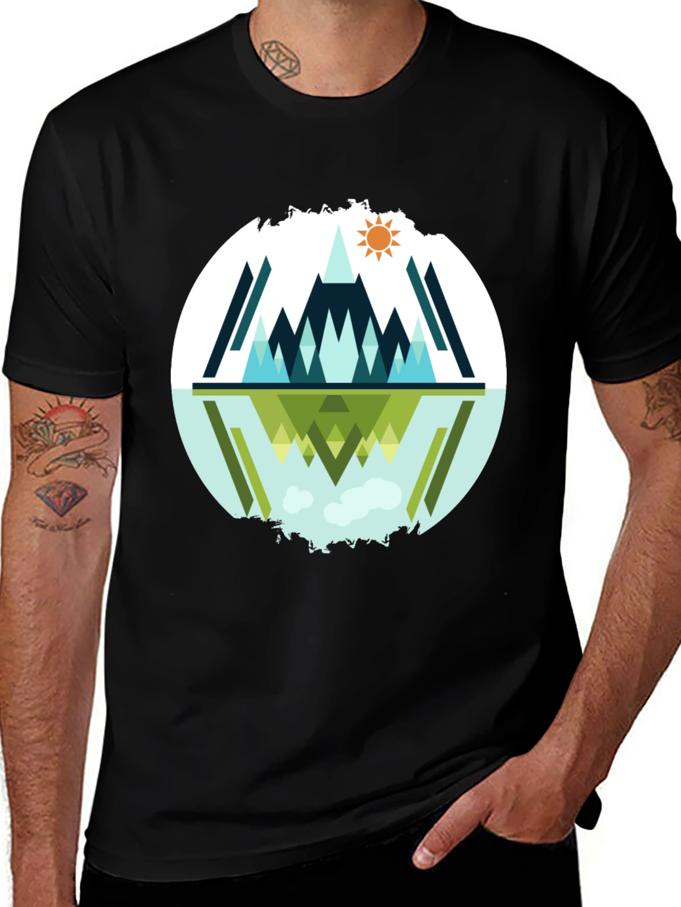 Geometric Mountain Reflection Graphic Tee