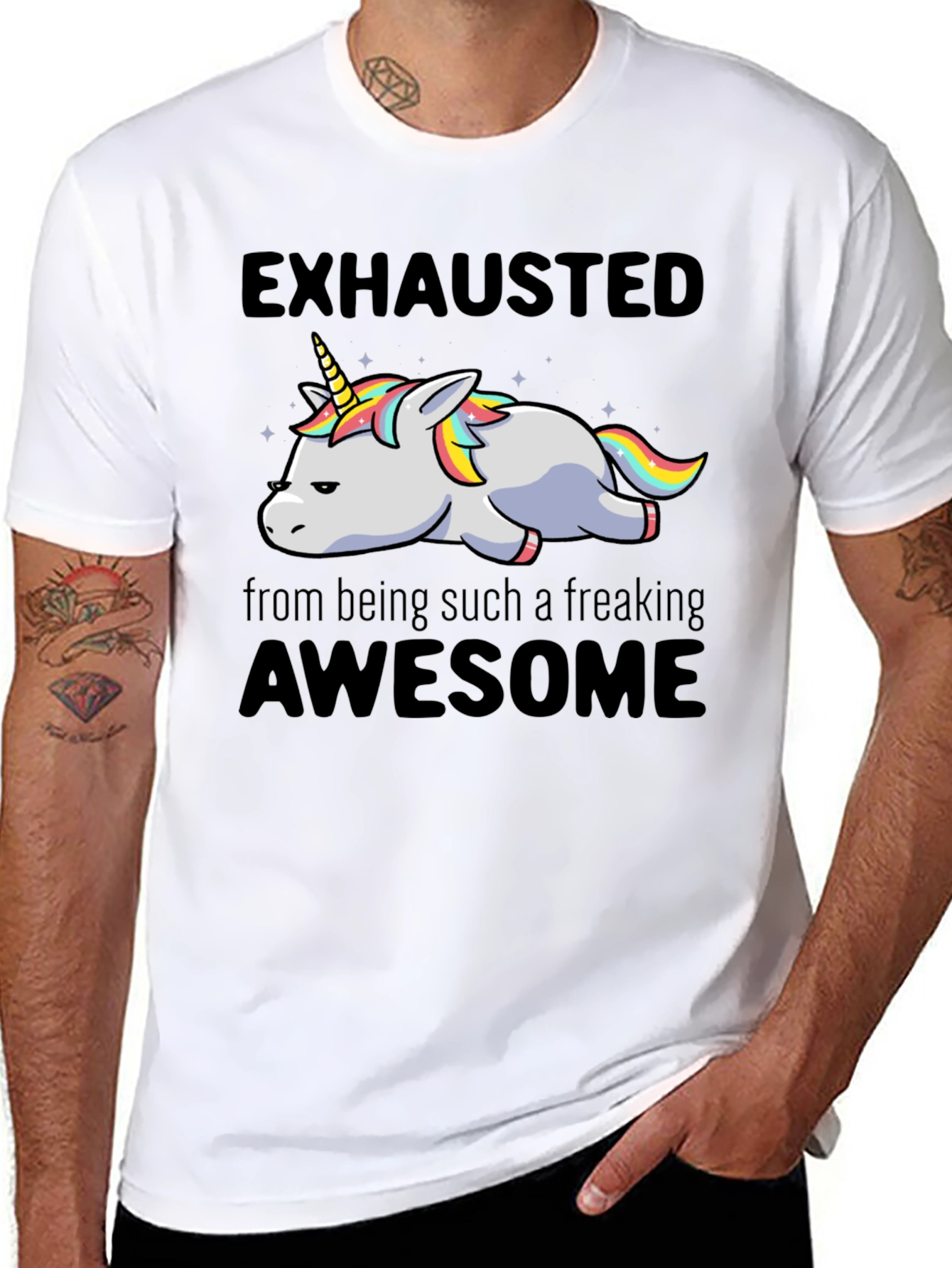 Exhausted Awesome Unicorn Graphic Tee