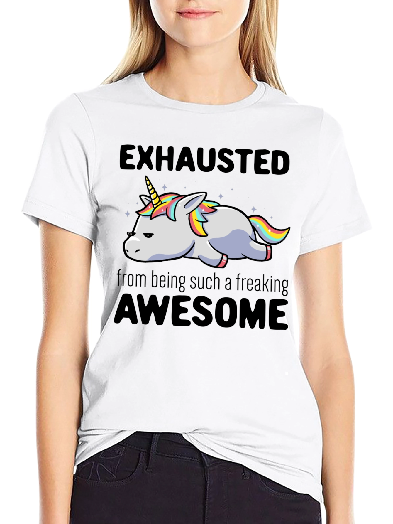 Exhausted Awesome Unicorn Graphic Tee