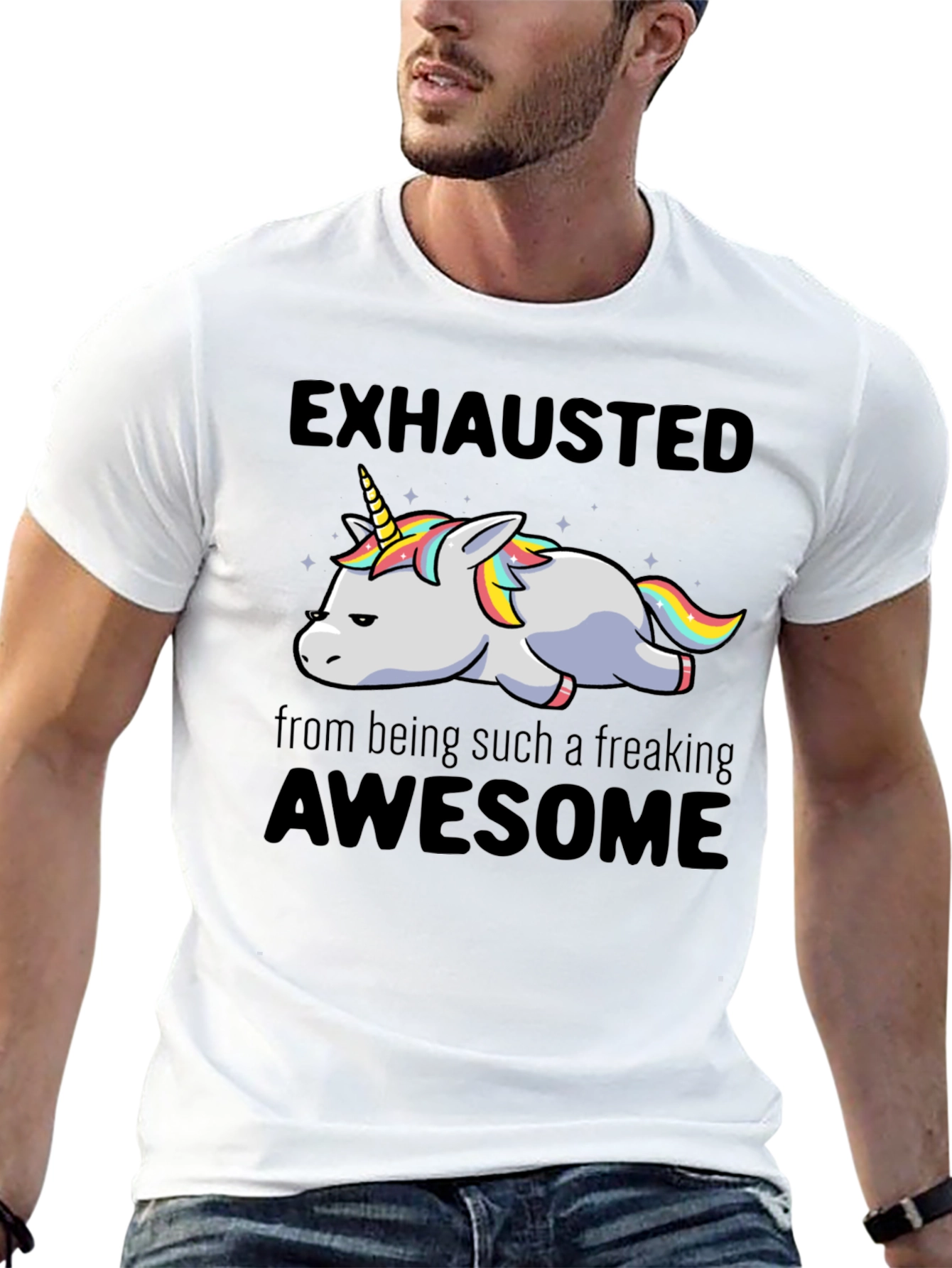 Exhausted Awesome Unicorn Graphic Tee