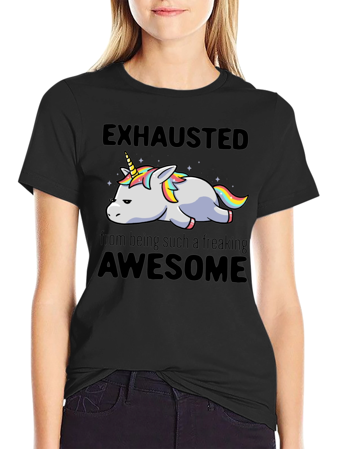 Exhausted Awesome Unicorn Graphic Tee