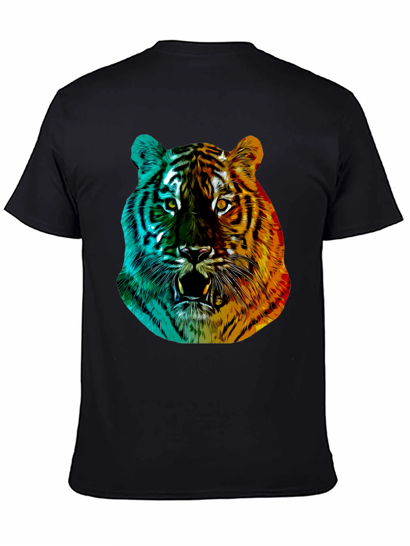 Vibrant Tiger Graphic Tee - Black Crew Neck