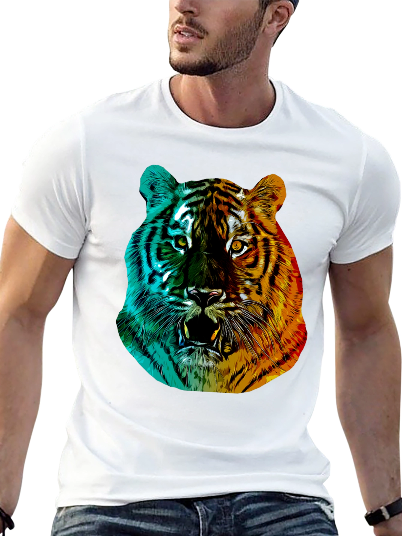 Vibrant Tiger Graphic Tee - Black Crew Neck