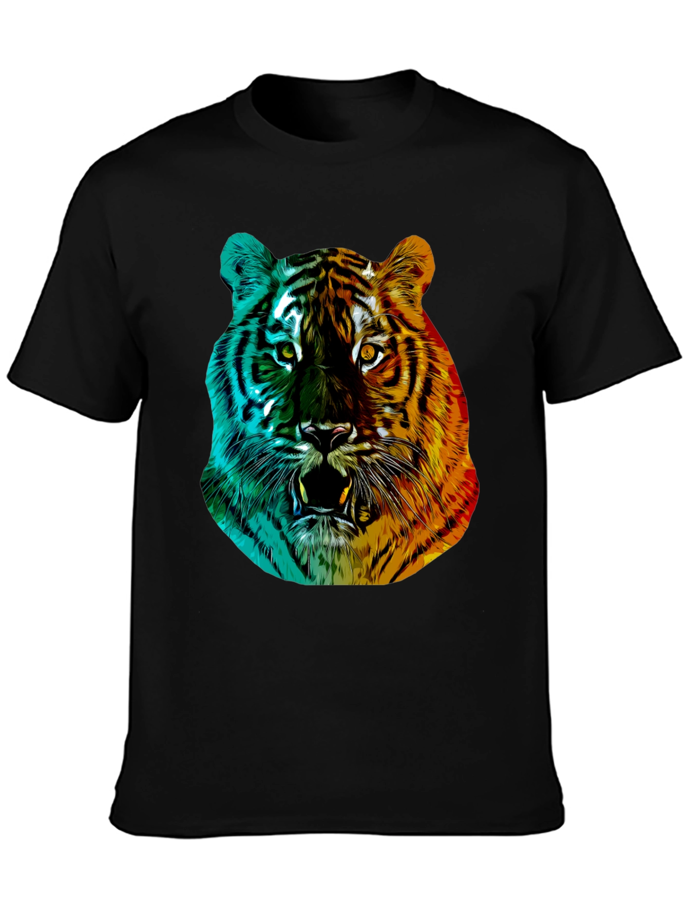Vibrant Tiger Graphic Tee - Black Crew Neck