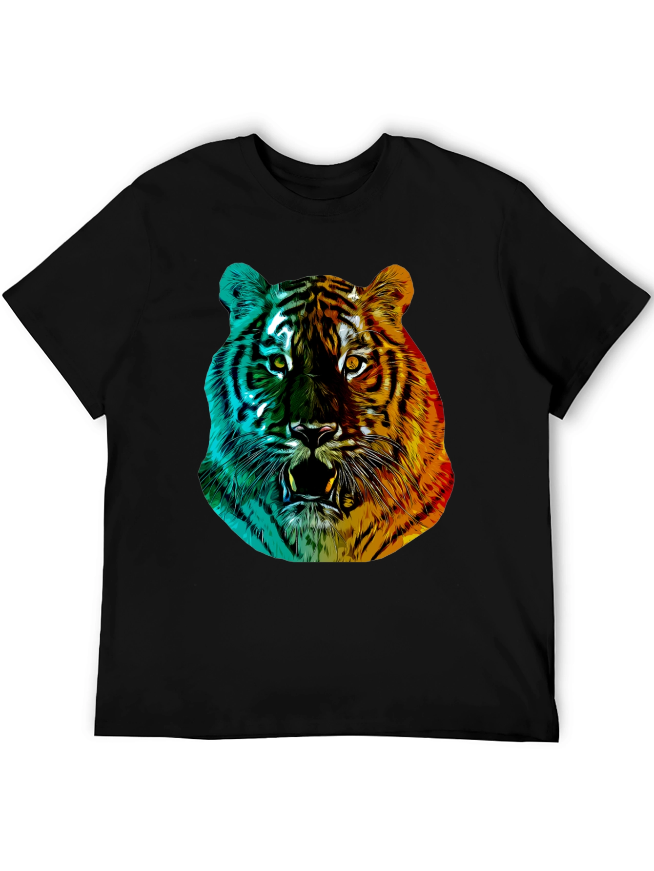 Vibrant Tiger Graphic Tee - Black Crew Neck