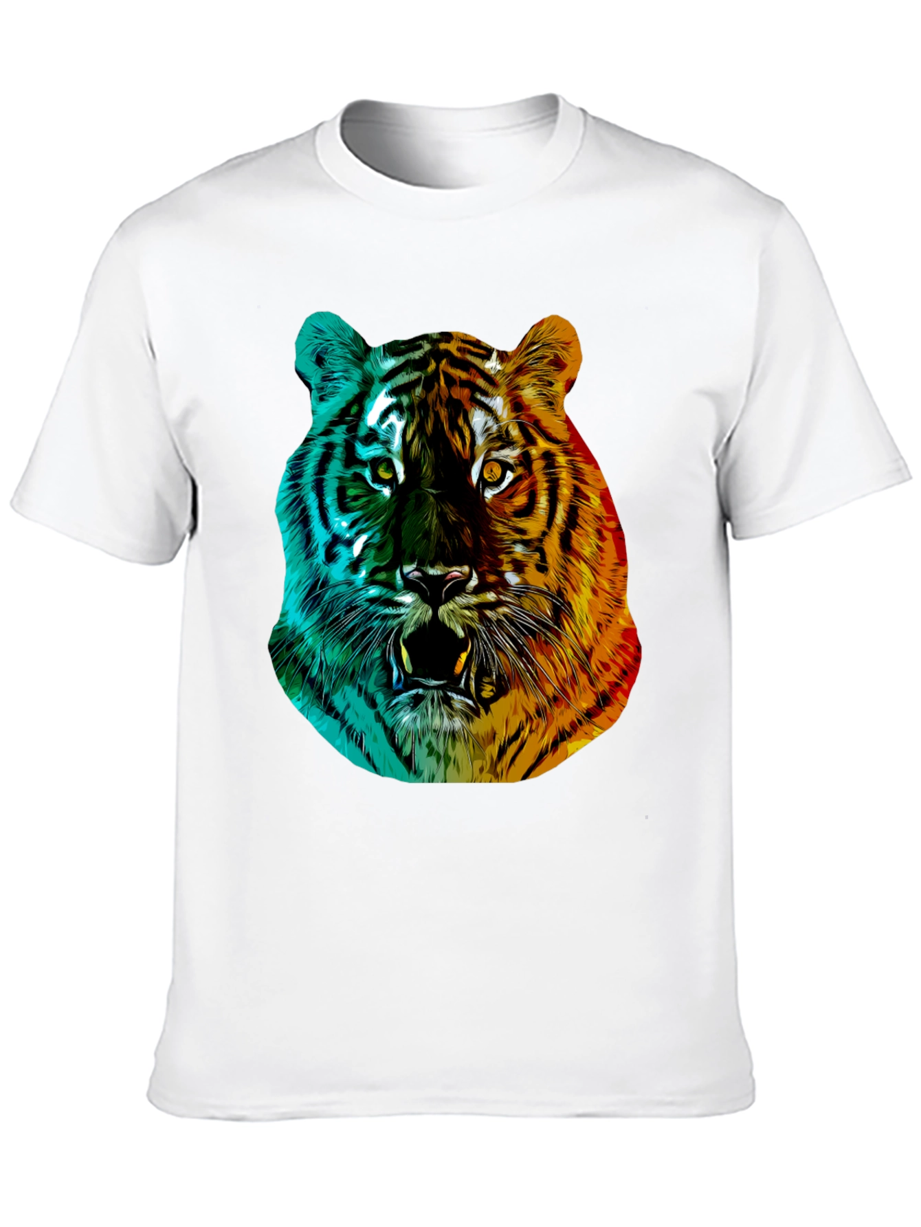 Vibrant Tiger Graphic Tee - Black Crew Neck