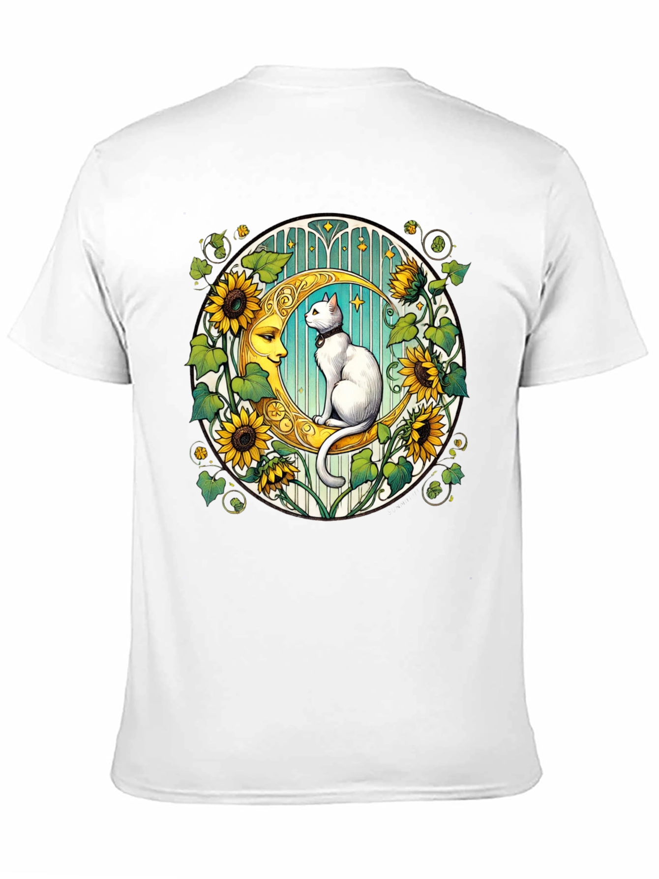 Cat on Moon Sunflower Graphic Tee