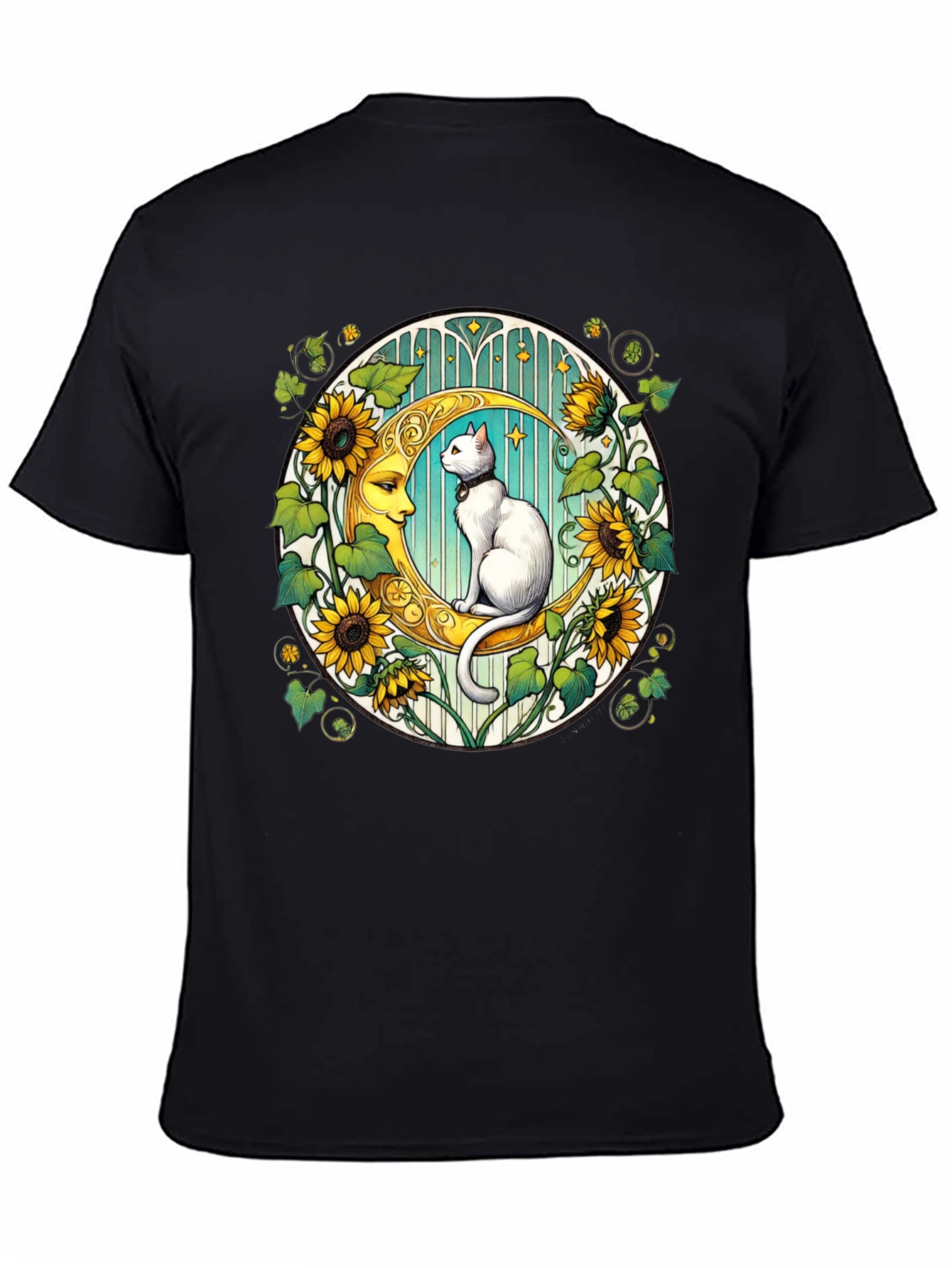 Cat on Moon Sunflower Graphic Tee