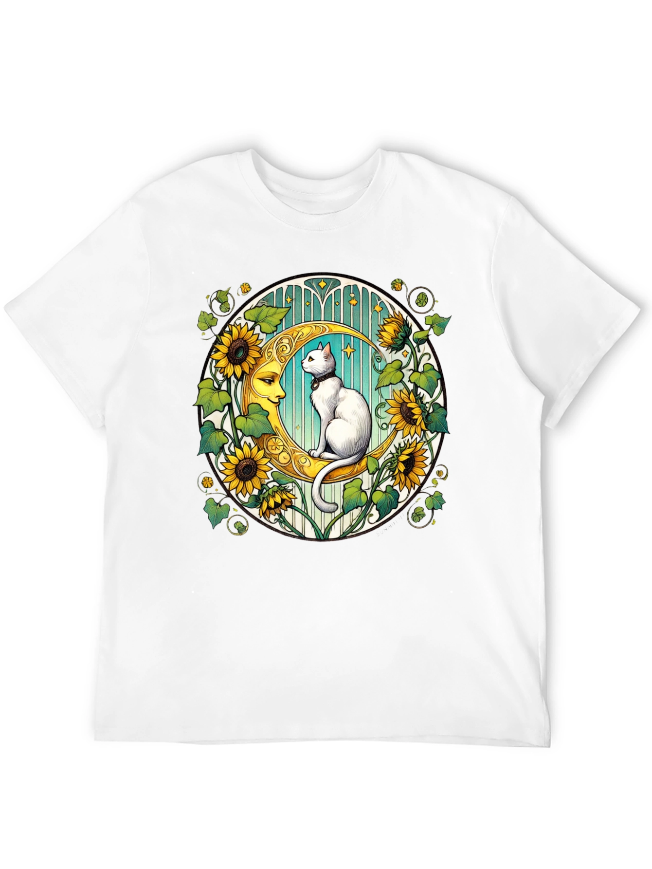 Cat on Moon Sunflower Graphic Tee