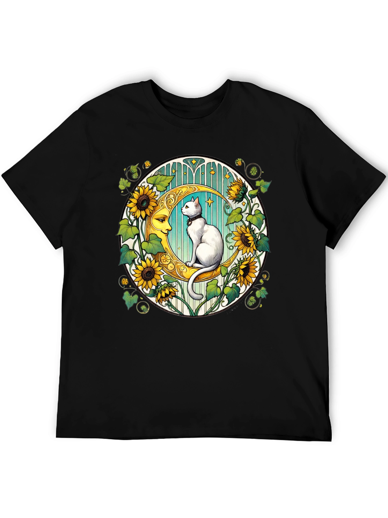 Cat on Moon Sunflower Graphic Tee