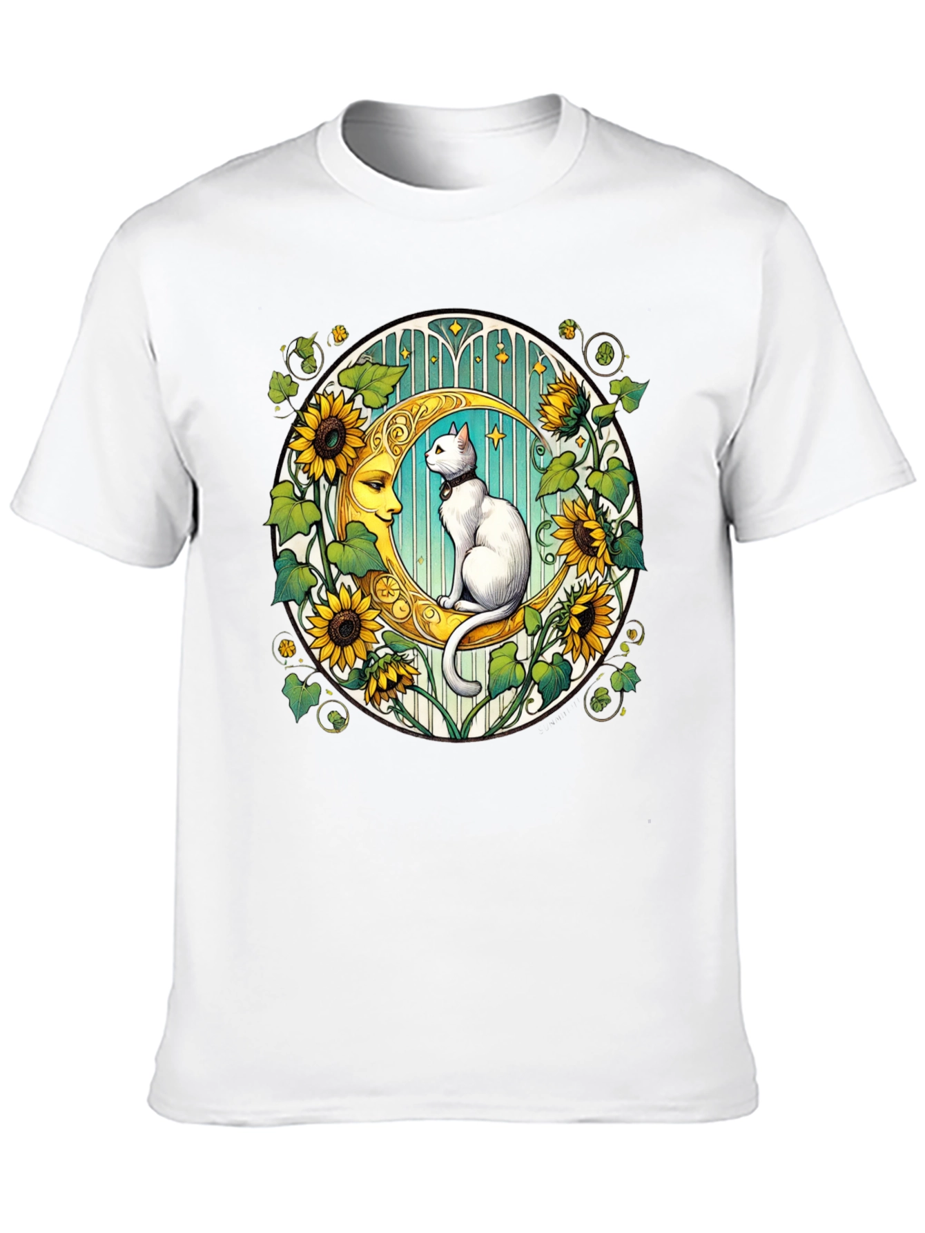 Cat on Moon Sunflower Graphic Tee