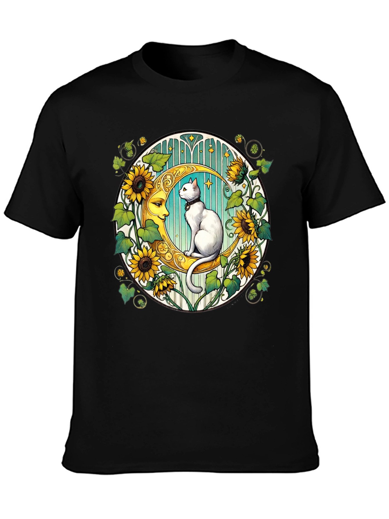 Cat on Moon Sunflower Graphic Tee
