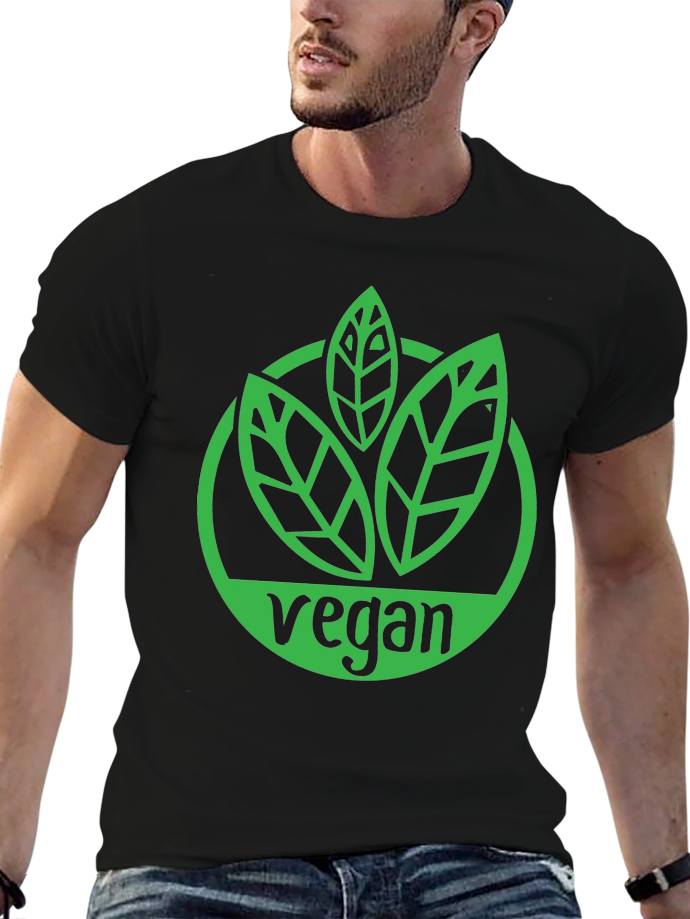 Vegan Graphic Tee - Leaf Logo Black Shirt