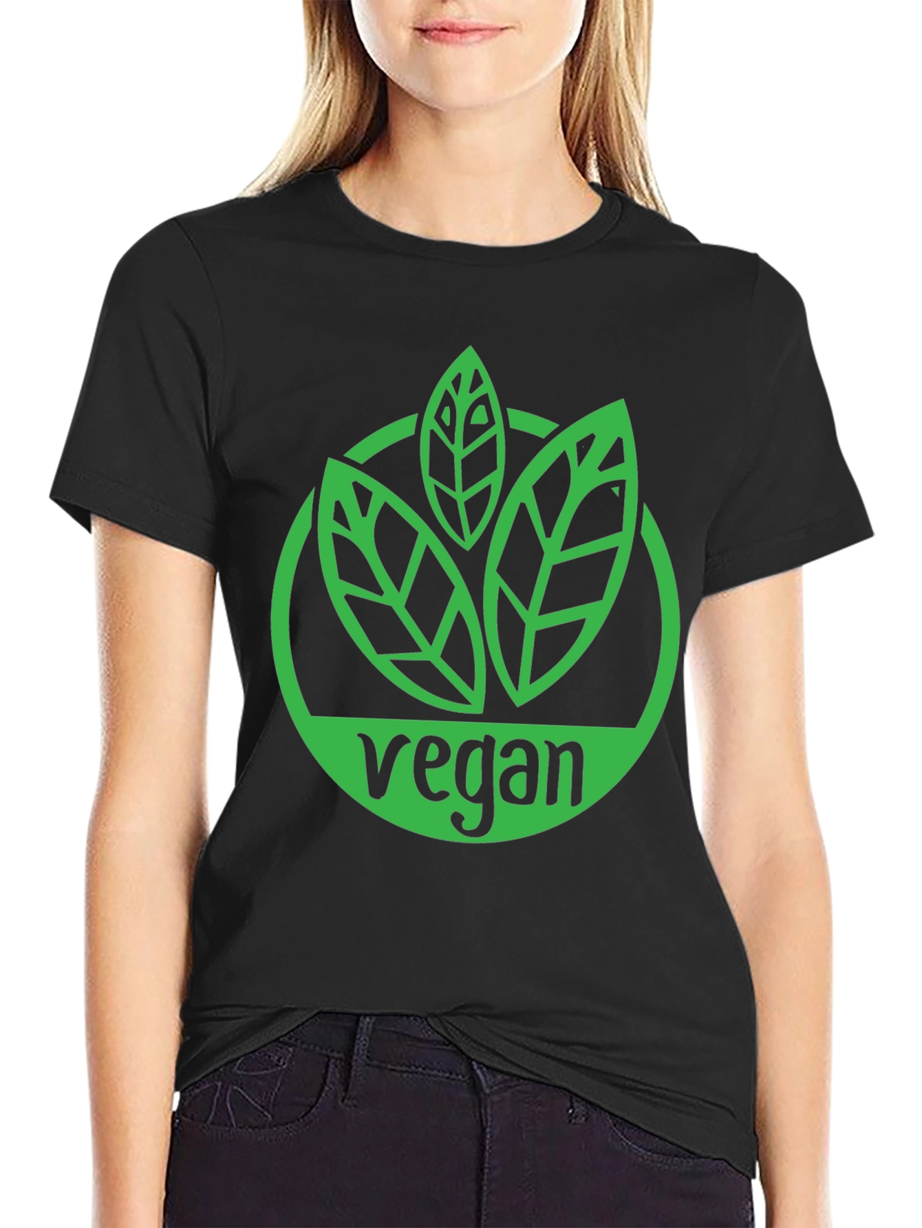 Vegan Graphic Tee - Leaf Logo Black Shirt