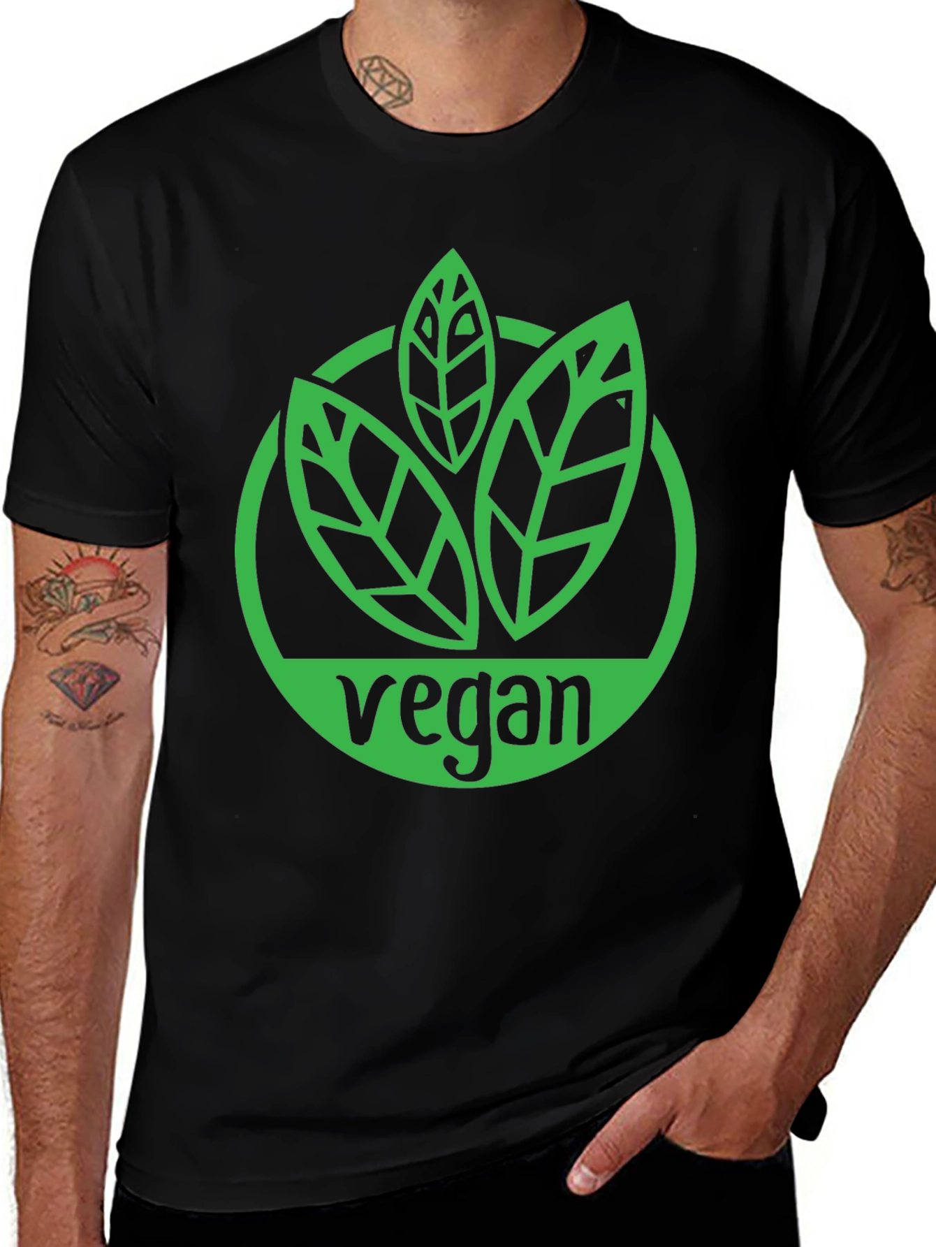 Vegan Graphic Tee - Leaf Logo Black Shirt