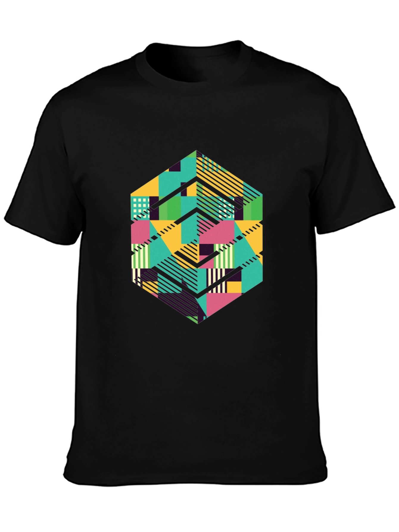 Geometric Patterned Black T-Shirt