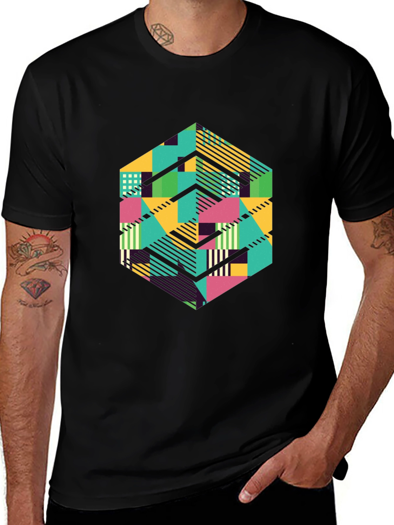 Geometric Patterned Black T-Shirt