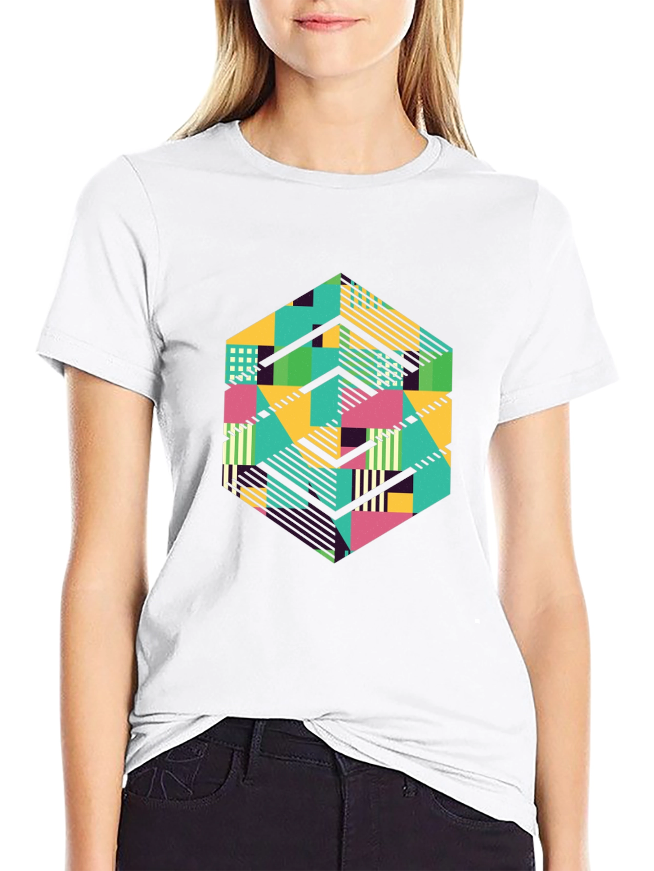 Geometric Patterned Black T-Shirt