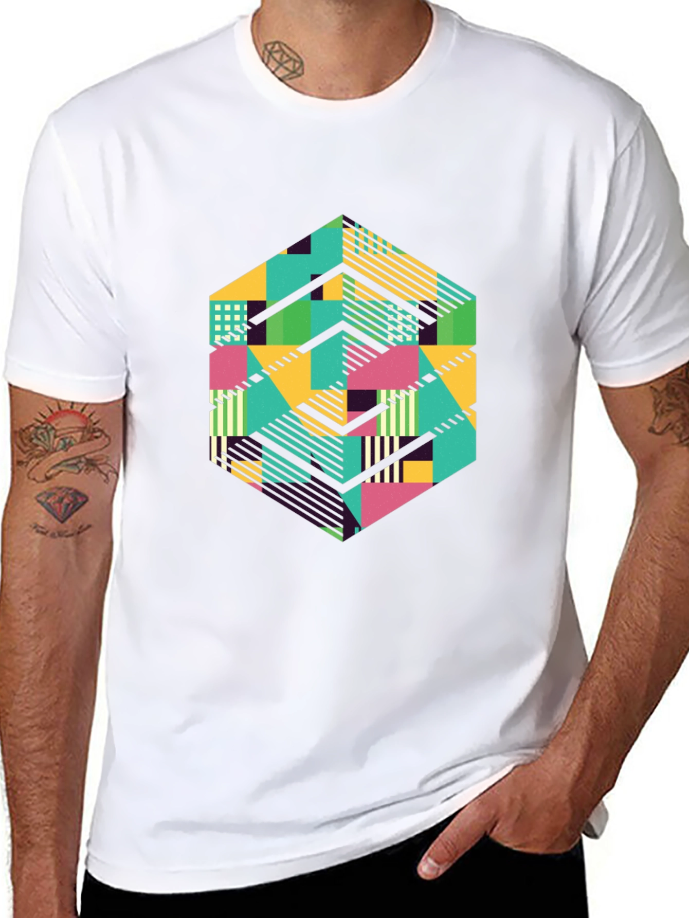 Geometric Patterned Black T-Shirt