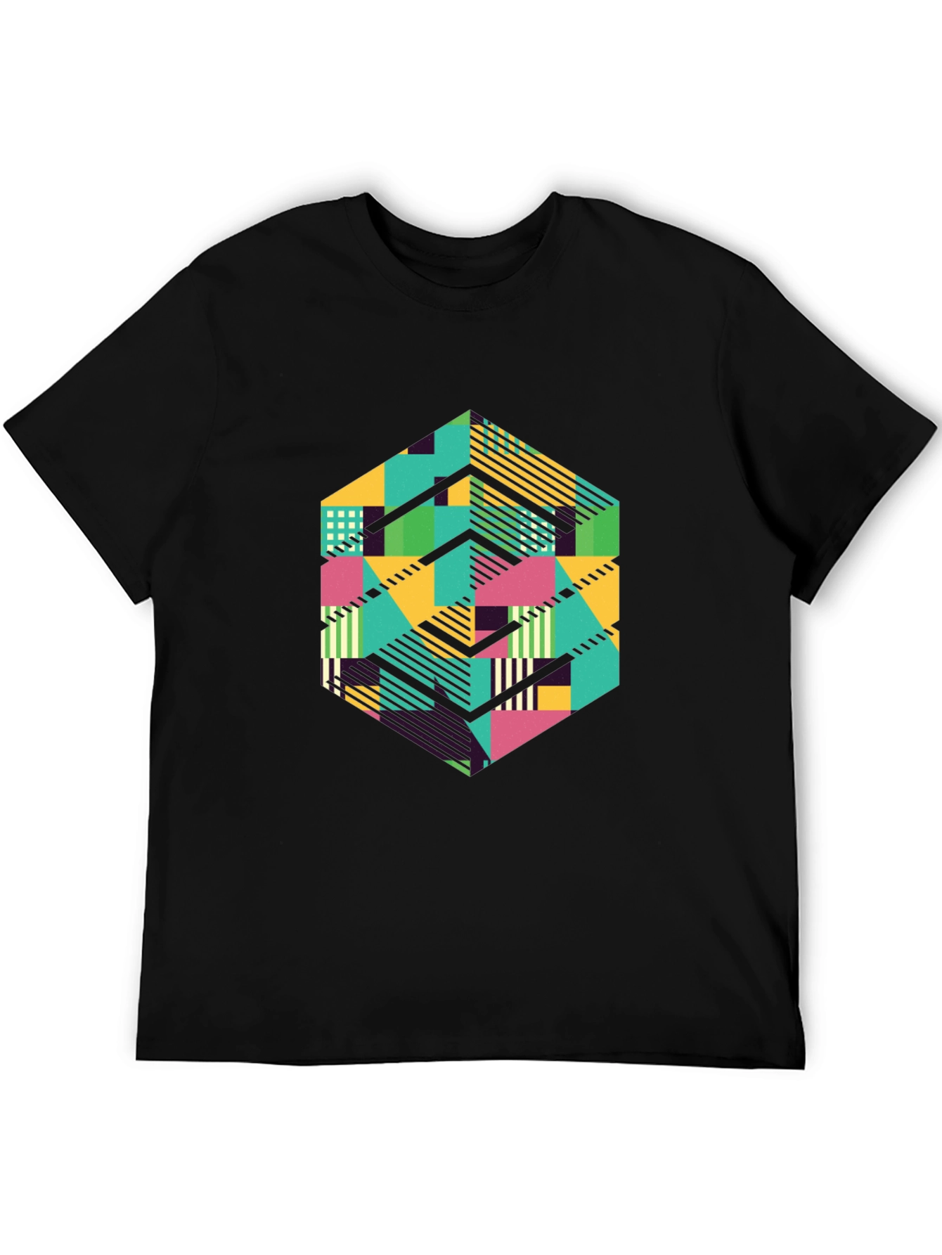 Geometric Patterned Black T-Shirt