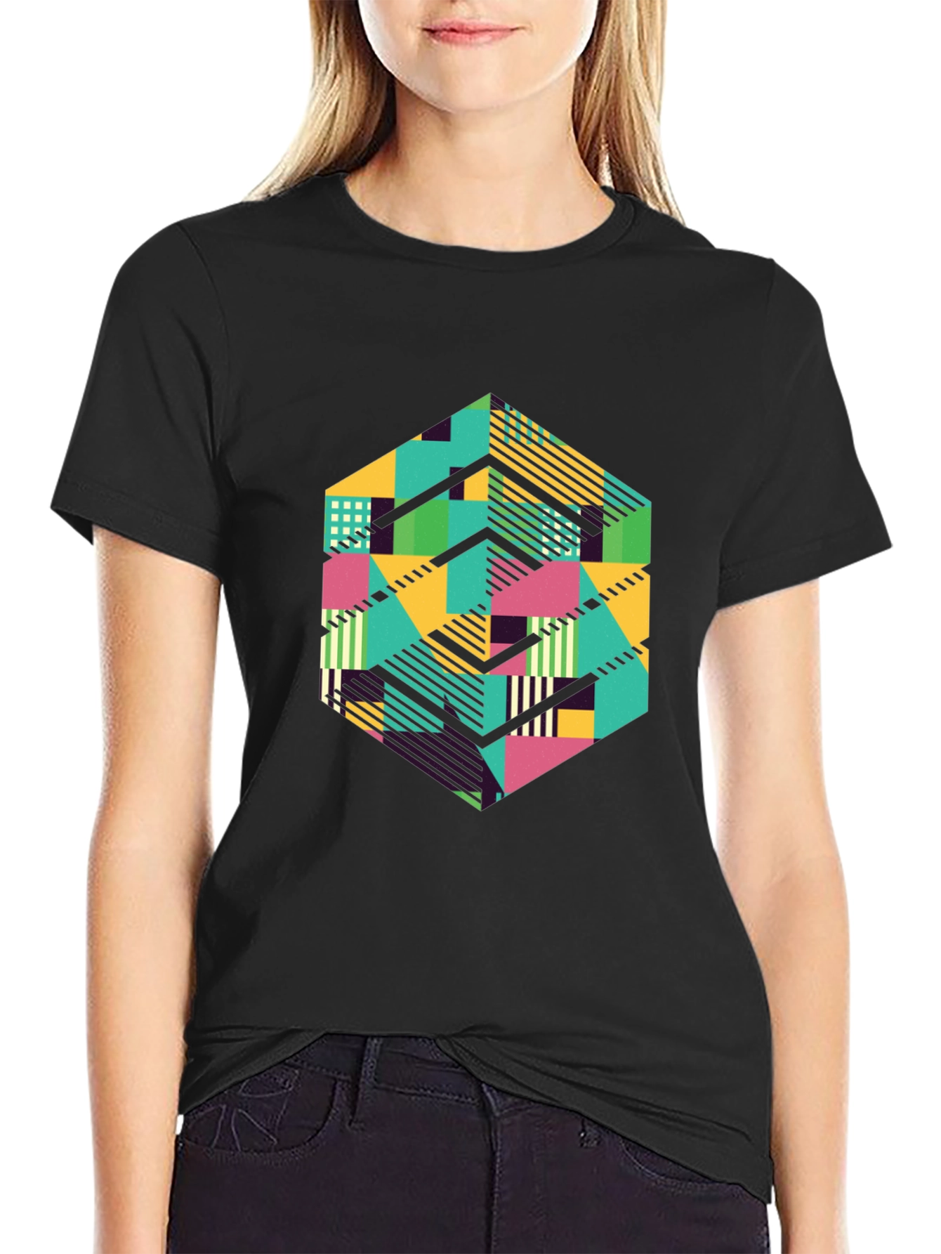 Geometric Patterned Black T-Shirt