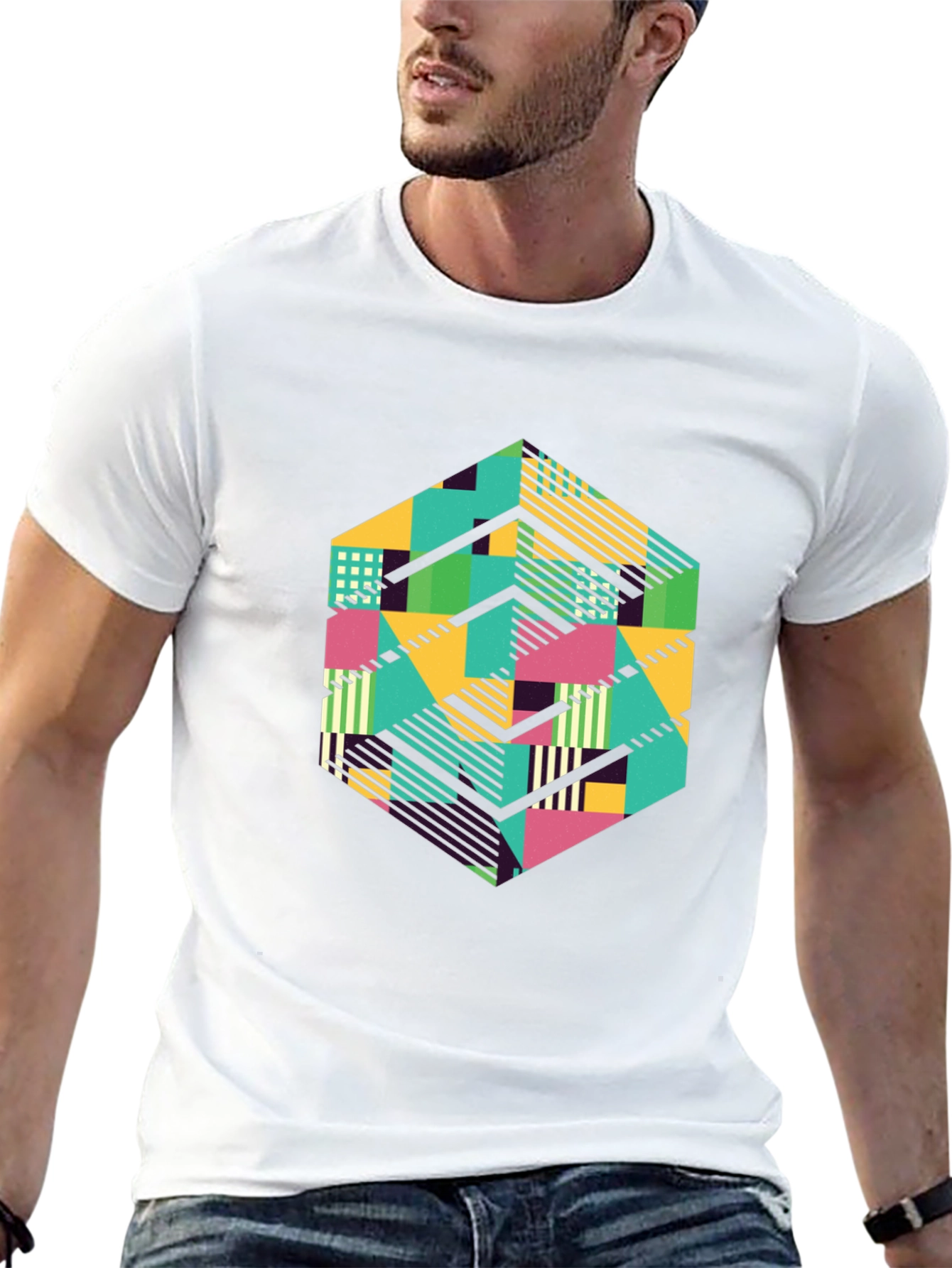 Geometric Patterned Black T-Shirt