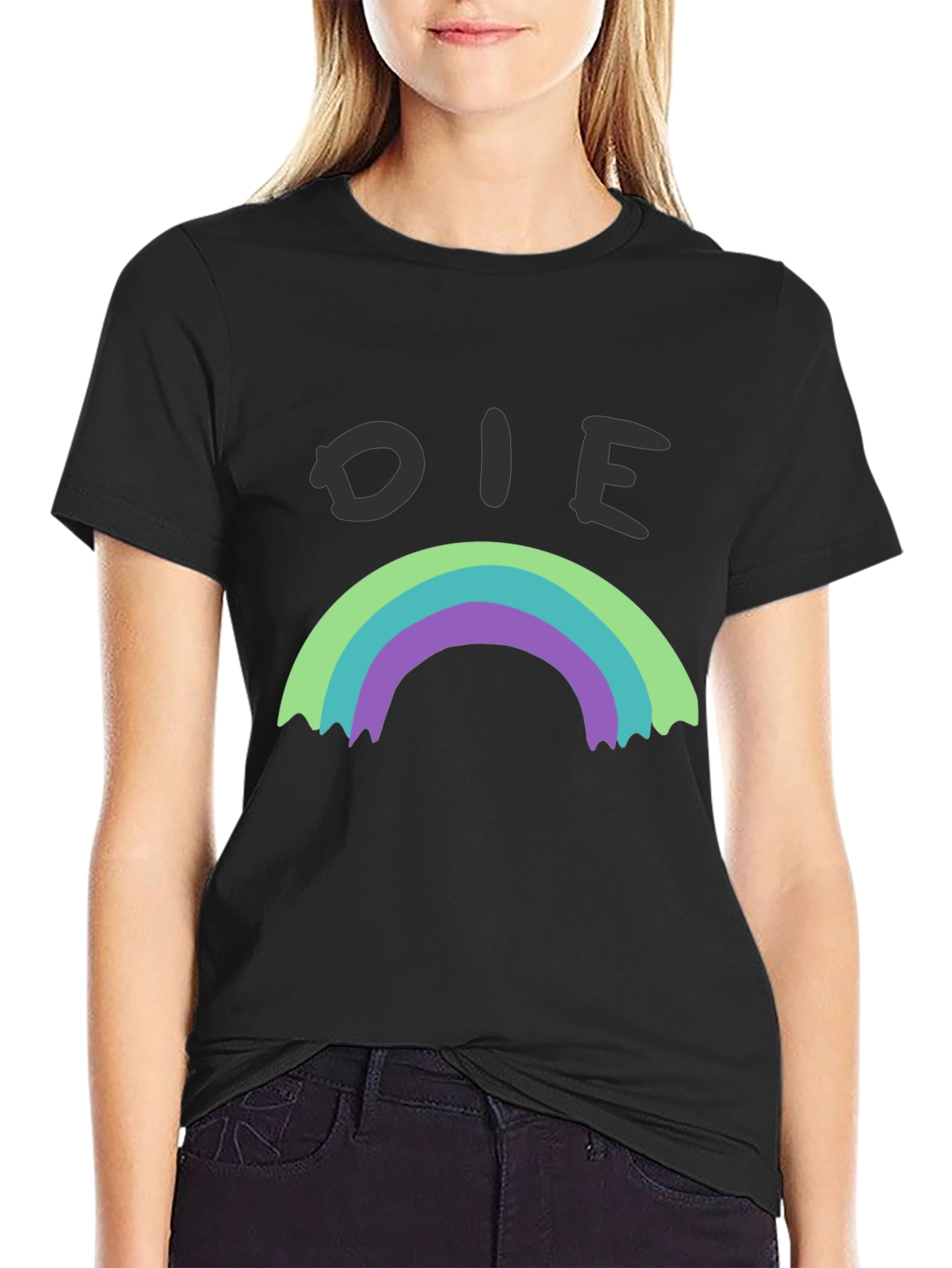 Die Rainbow Graphic Tee - Black Cotton Shirt