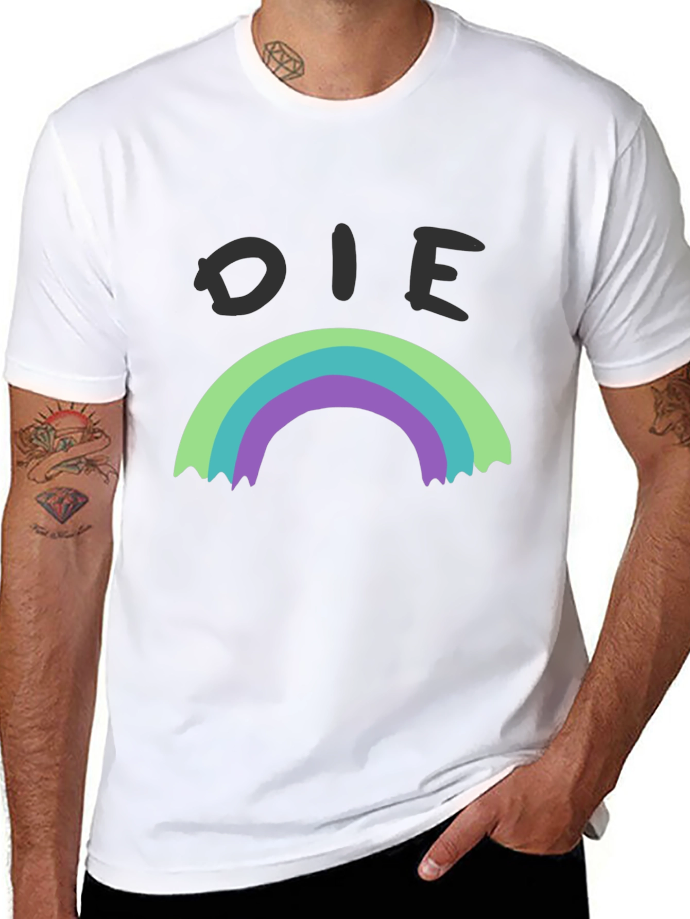 Die Rainbow Graphic Tee - Black Cotton Shirt