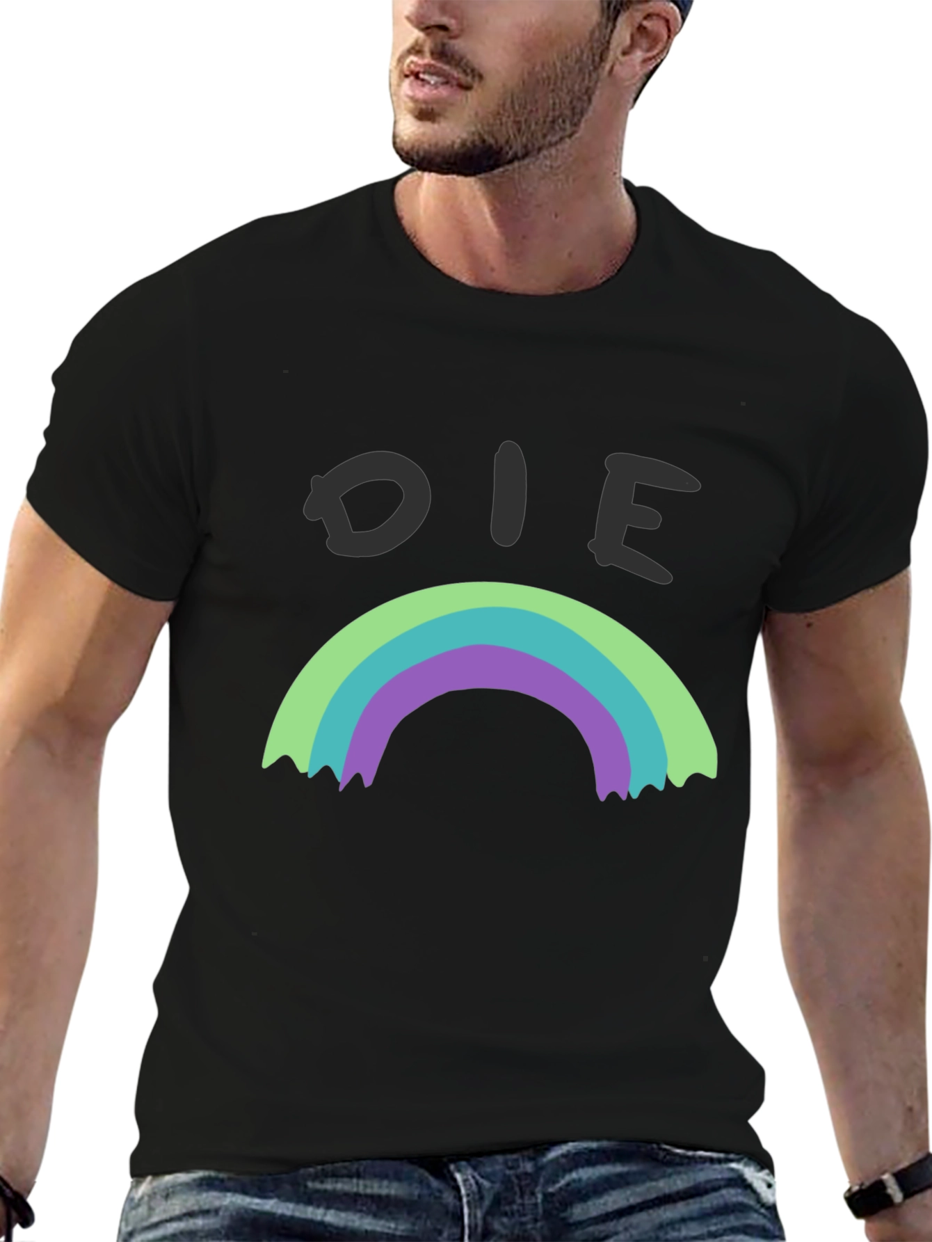 Die Rainbow Graphic Tee - Black Cotton Shirt