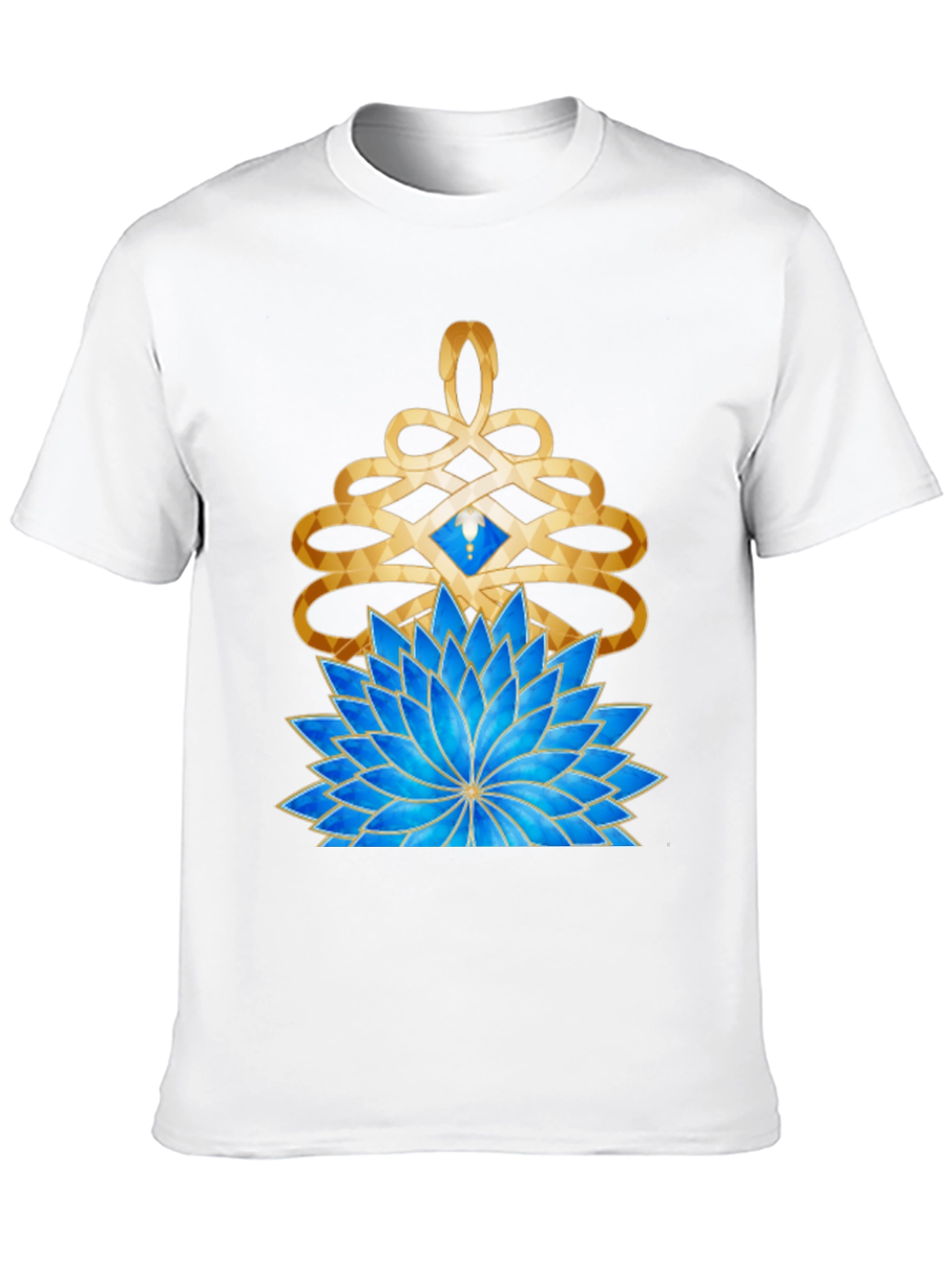 Mystic Lotus Graphic Tee - Gold & Blue Design