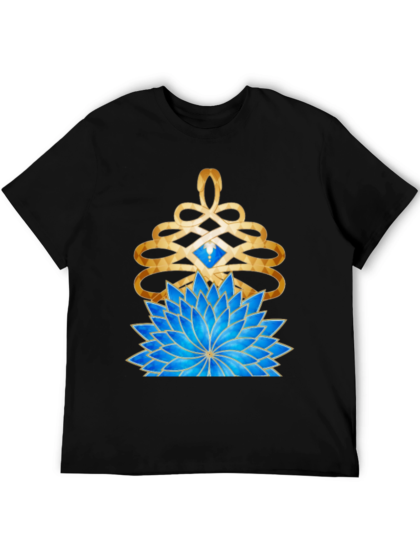 Mystic Lotus Graphic Tee - Gold & Blue Design